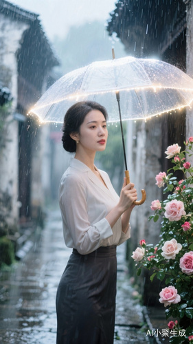 南方佳丽逆光人像特写春雨中的绝世容颜