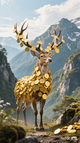 大山中的生存金鹿金币满身的美丽风景