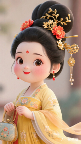 超现实主义风格的可爱古代女子细致妆容与浪漫汉服
