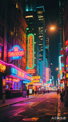 灯红酒绿的街道景色。