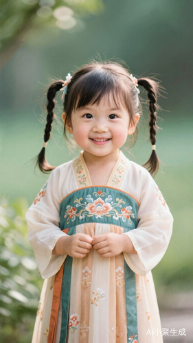 中国小女孩古风打扮马尾辫造型
