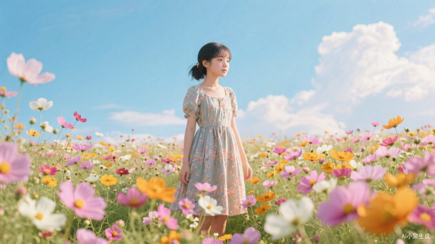 女孩在花海中的浪漫时光