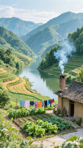 山水田园中的农家生活景象