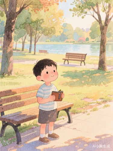 小男孩小明在公园的期待心情