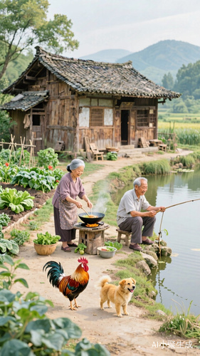 中国传统田园风格的宁静乡村生活