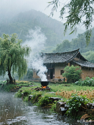 中国传统田园风格与自然景象的和谐交融