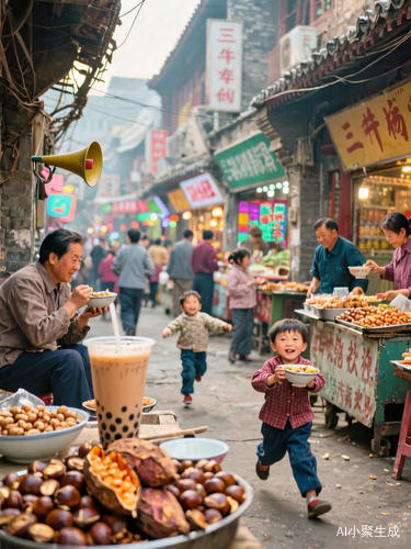 80年代那烟火气可太足啦!大街小巷摆满小吃摊,烤红薯、糖炒栗子香飘老远。邻里间总爱端着碗串门唠嗑,孩子在胡同里疯跑嬉闹。商场里五光十色,喇叭里放着流行歌。那感觉,就像一杯热乎甜美的奶茶,暖到心窝啦!