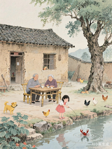 乡村土房院子里的温馨生活画面