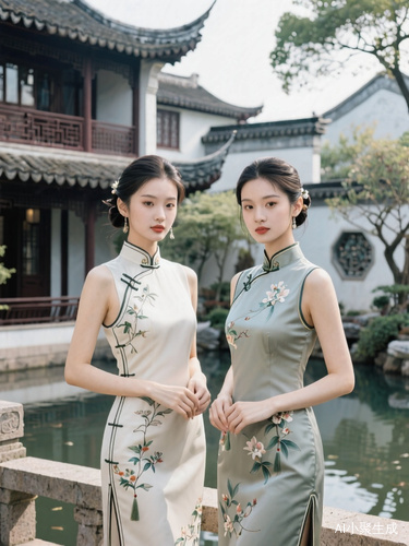 新中式绝色美女与民国苏州园林别墅的优雅融合