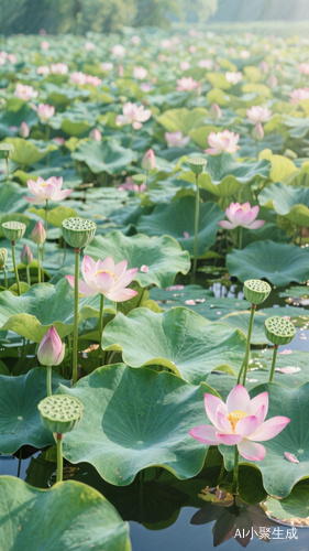 小暑早安图展现荷花池的壮丽景象