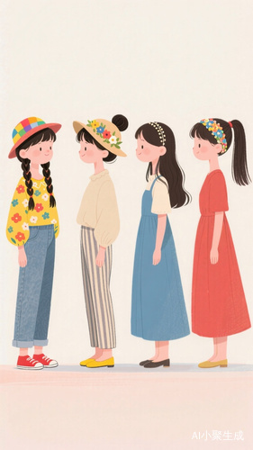 四位风格各异的卡通女孩插画作品