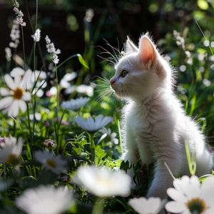 小猫咪 可爱 幼态 白色 花园