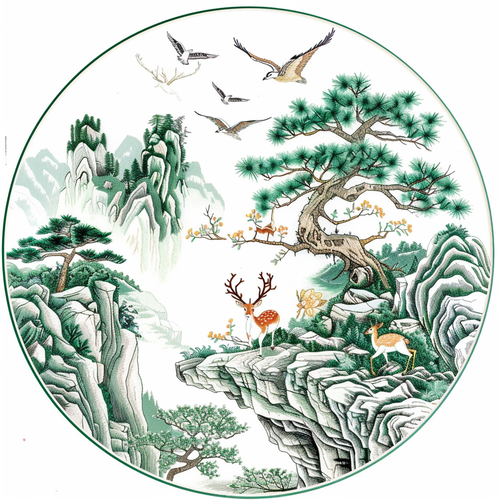 传统刺绣图案设计山石与自然元素