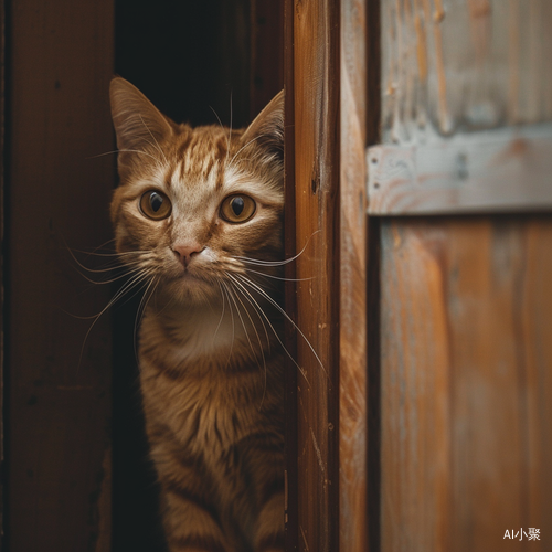 可爱黄色猫的极简主义室内窥视