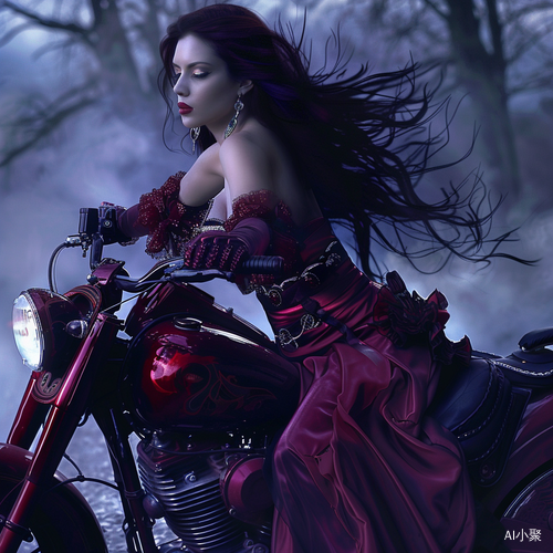 Vampire Woman on a Beautiful Sexy Motorbike