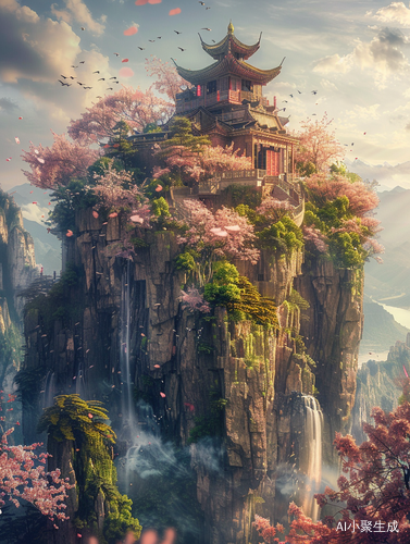 烂漫唯美的古城风景：鸟瞰图与超现实华丽光效