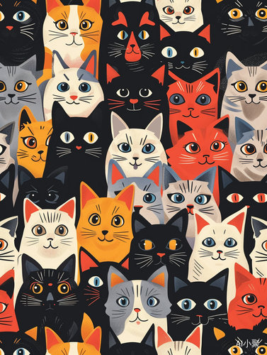 Cute Colorful Stylized Cats Pattern