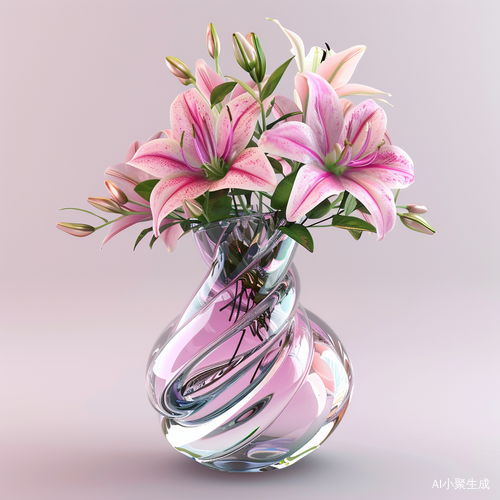 透明花瓶上的螺旋花茎架