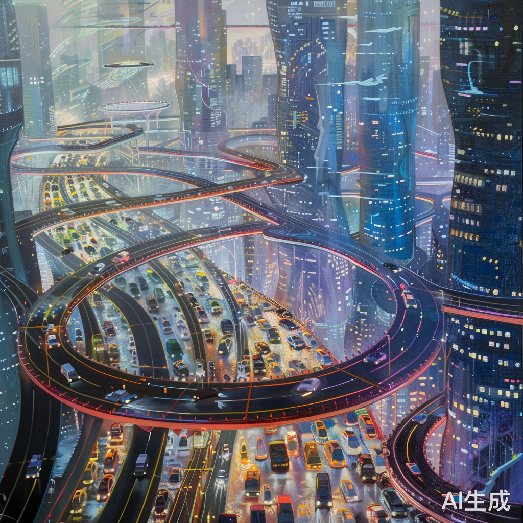 未来科技城市交通绘画