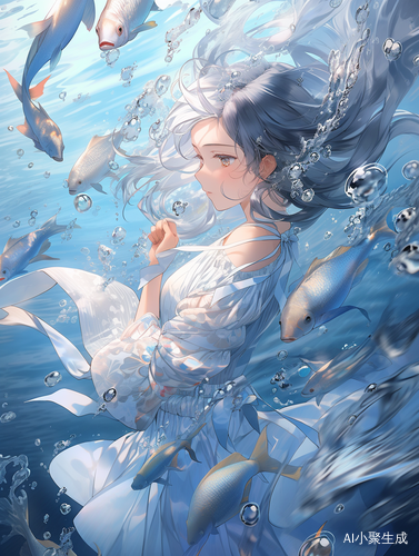 海洋奇幻：鱼鳞女孩的艺术插画