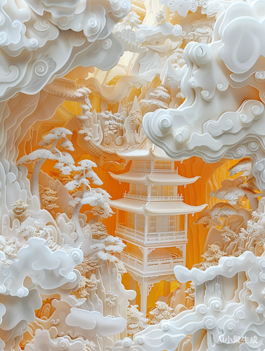 Exploring the Concept of Chinese Palace with White and Gold in Intricate Psychedelic Landscapes