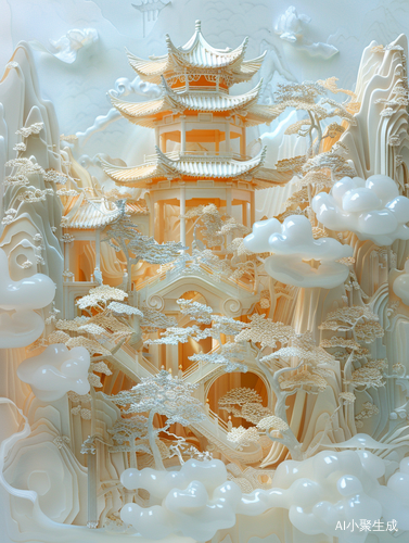 Exploring the Concept of Chinese Palace with White and Gold in Intricate Psychedelic Landscapes