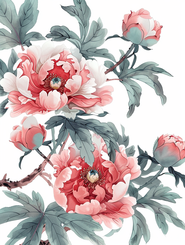 插画-牡丹花藤