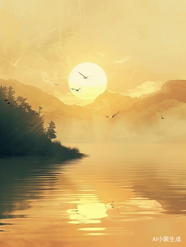 James Gilleard-inspired Hyper-Detailed Sunset Lake Illustration