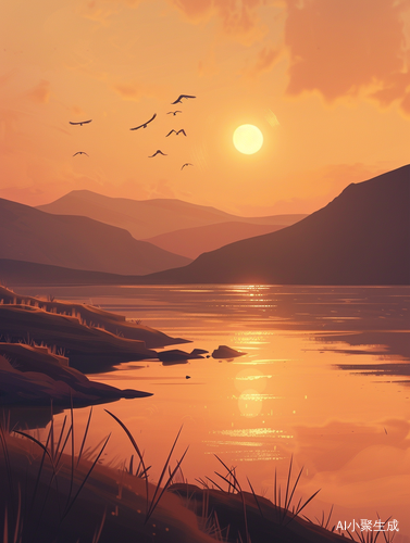 James Gilleard-inspired Hyper-Detailed Sunset Lake Illustration