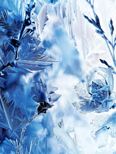 Blue and White with Frost Flowers