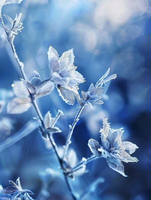 Blue and White with Frost Flowers