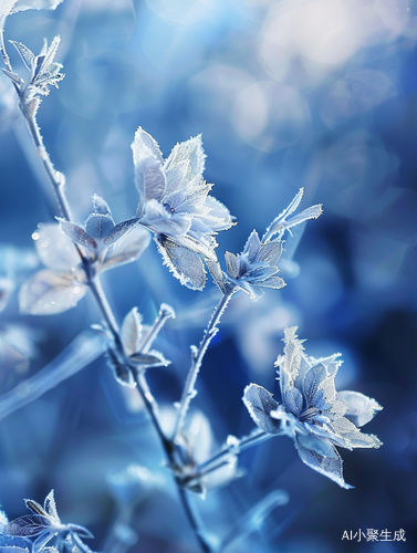 Blue and White with Frost Flowers