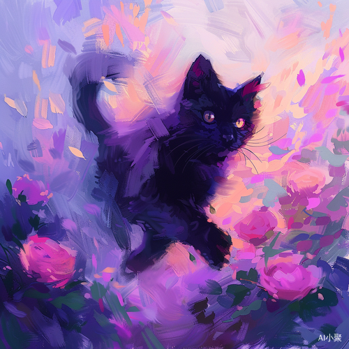 A Cute Black Cat Running Through Roses