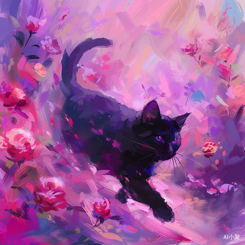 A Cute Black Cat Running Through Roses