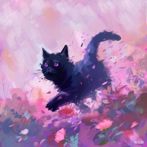 A Cute Black Cat Running Through Roses