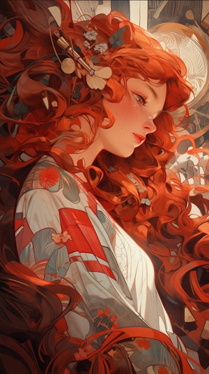 dynamic manga oil painting poster by Joseph Christian Leyendecker & James Jean & Anders Zorn & Jeremy Mann & Alphonse Mucha & Shepard Fairey, fairy girl in a dynamic pose, long red wavy hair , happycore, flowerpunk, tattoo core, intricate details, dynamic portraiture, dramatic lighting, backlit, raking light, vibrant ar 9:16 v 5