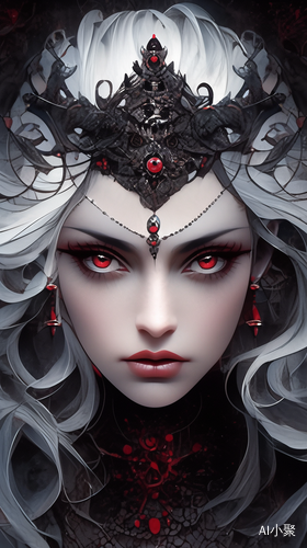 Beautiful Dark Fantasy Vampire with Red and Black Jewels