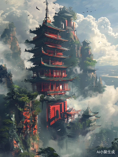 红色古老建筑群中的超凡脱俗世界