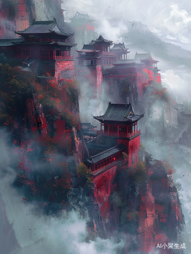 红色古老建筑群中的超凡脱俗世界