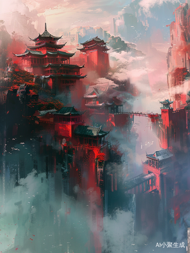 红色古老建筑群中的超凡脱俗世界