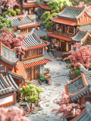 江南小院-景逸关键词：Miniature, Spring Festival town isometric view, super cute clay world, outdoor party, tilt motion, excellent lighting, snowflake, volume landscape, brush rendering, tilt motion, 3D, super detail, 32k中文：微缩，春节小镇等角观，超萌粘土世界，户外派对，倾斜运动，优秀灯光，雪花，体量景观，笔刷渲染，倾斜运动，3D，超细节，32k#灵感设计 #midjourney关键词 #mj教程合集 #ai关键词 #ai #Ai绘画 #我的文具分享 #我的运动日常 #江南水乡 #宫殿 #设计 #mj教程合集 #字体设计 #设计灵感 #江南烟雨 #宋画 #洗澡比咖啡提神 #温馨小窝