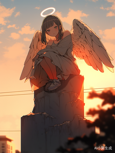 高美少女在夏天室外立体光下的夕阳中景