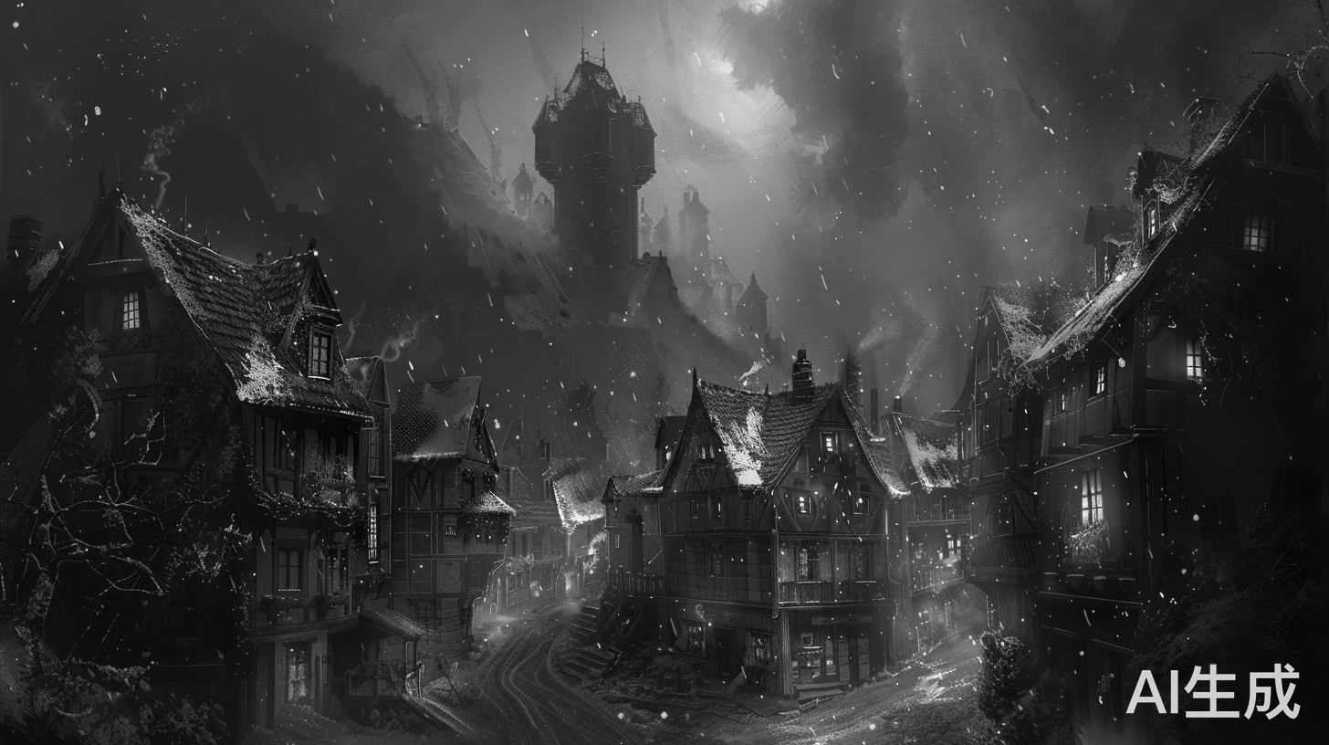 夜幕城镇，冷风呼啸街道