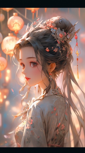 A girl with a fairy like aura, Waist Shot(WS), insta, chinese style, colorful lights, Fairy light niji 5（Quadratic element）