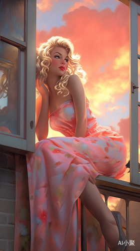 Surreal Beauty Posing in Sunset-lit Bedroom Window