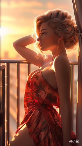 Surreal Beauty Posing in Sunset-lit Bedroom Window