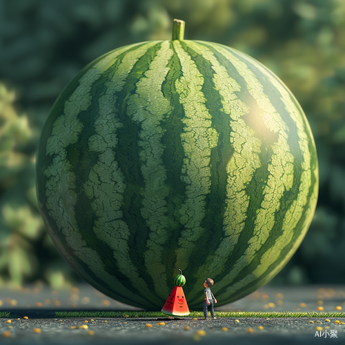 Macro Watermelon with Mini Figure - Soft Focus Cartoon in 8K HD