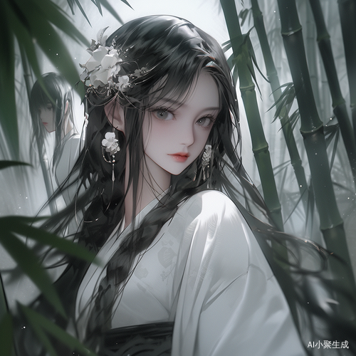 竹林背景中的梦幻唯美女生