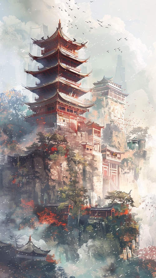 《手绘中式塔楼》咒语：The ancient Chinese tower, showcasing, level to highlight key, bridges, or architecture, bottom shows information about historical significance, frame, ar 3:4 #建筑设计 #Ai绘画 #国风#AI国风#midjourney关键词#Ai绘画#Ai绘画关键词#ai绘画咒语#midjourney#Midjourney咒语#midjourney教程#我和AI有画说#AI教程#艺术设计#艺术#笔记灵感#AIGC#prompt#prompt分享#国风国潮#壁纸#每日艺术家#梵高#抽象艺术#视觉#视觉传达#配色#配色分享#色彩#审美积累#背景图#人物插画 #插画 #笔记灵感 #用一句话证明 #经典台词 #热门电视剧 #新年第一画 #小头像 #画画分享 #画画的日常 #每日一画画 #我画你猜 #手绘头像 #手绘头像约稿 #搞的就是艺术#midjourney #甯馨的美人兒 #浪漫 #治愈系 #治愈 #治愈自己 #插画 #治愈系插画 #AI绘画有点东