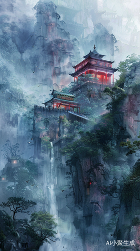手绘中式塔楼
